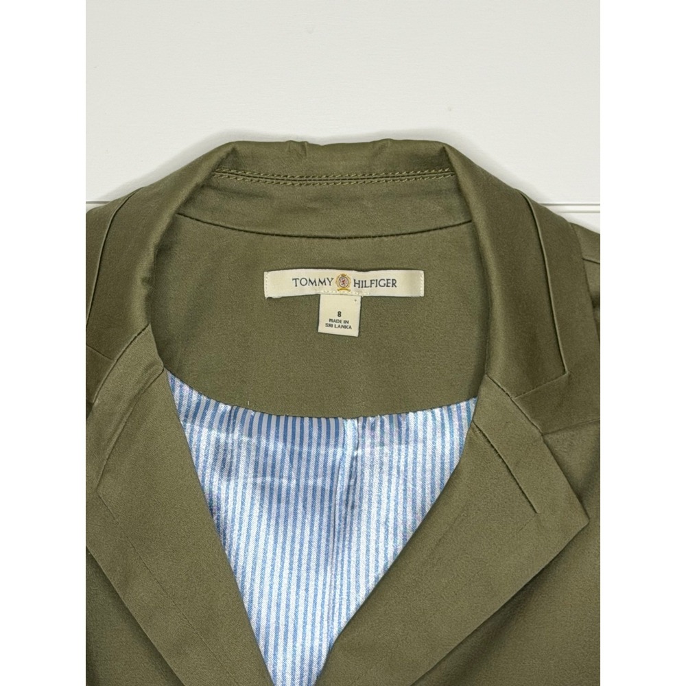 Tommy Hilfiger Womens Olive Green 3-Button Blazer Jacket Size 8 Pinstripe Lining - Picture 5 of 5